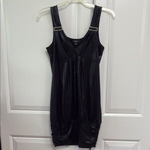 Y2K Black Dress Rhinestone Strap BCX Snakeskin Croc Print Women’s Size Small